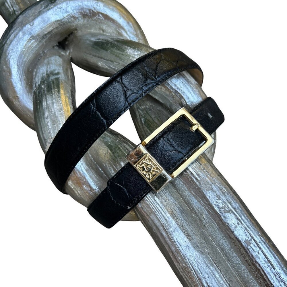 Anne Klein Vintage Black Embossed Leather Belt Size Small